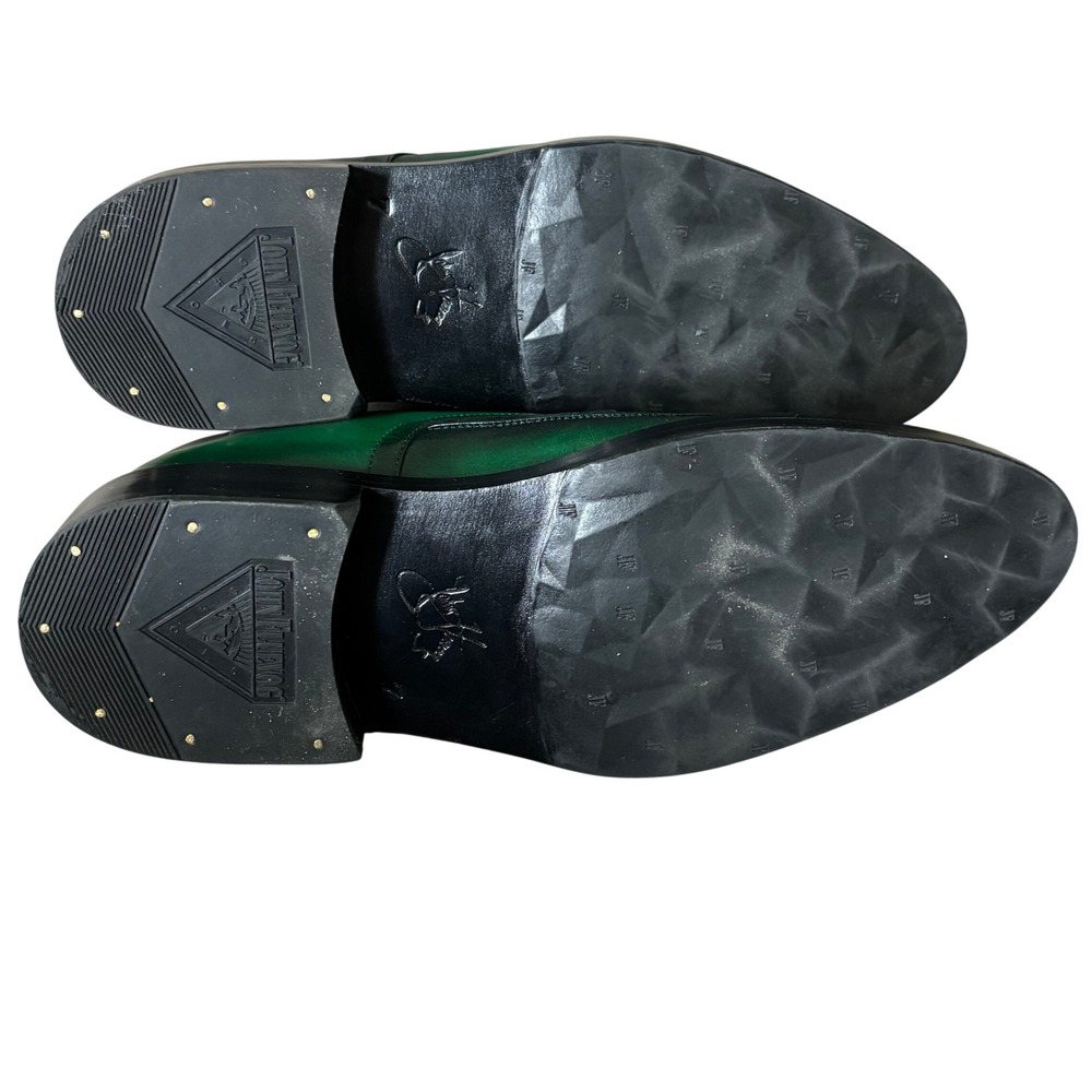 John Fluevog Moneymaker Lace Up Derby Shoes Size 7 Green Hand Painted Leather - Picture 9 of 10